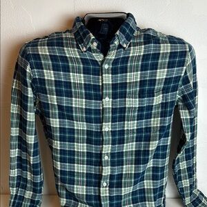 J.Crew Men's Blue and Green Long Sleeve Button Down Plaid Flannel Shirt Size L